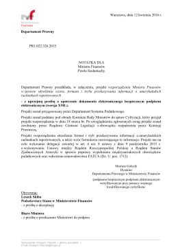 NOTATKA DLA Ministra Finansów Pawła Szałamachy PR1.022.326