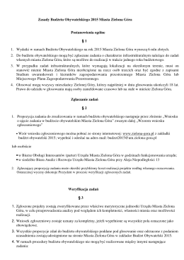Zasady Budżetu Obywatelskiego 2015 Miasta Zielona Góra