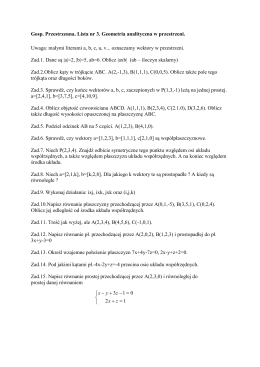 Gosp. Przestrzenna. Lista nr 3. Geometria analityczna w przestrzeni