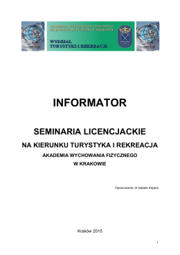 Seminaria licencjackie - Wydział Turystyki i Rekreacji