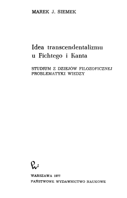 Idea transcendentalizmu u Fichtego i Kanta: studium z dziejów