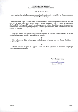 UCHWALA NR III/26/2015 w sprawie ustalenia rozkładu godzin