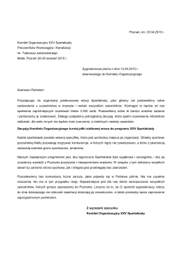 pismo komitetu  - Spartakiada Pracowników Wodociągów i