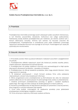 Kodeks Etyczny Przedsiębiorstwa Intermeble Sp. z o.o. Sp. k. A
