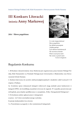 Regulamin III Konkursu Literackiego im. Anny Markowej