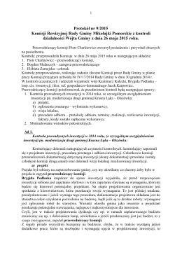 Protokół nr 9/2015 Komisji Rewizyjnej Rady Gminy Mikołajki