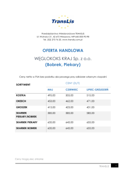 OFERTA HANDLOWA WĘGLOKOKS KRAJ Sp. z o.o.