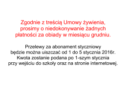 Zgodnie z treścią Umowy żywienia, prosimy o niedokonywanie