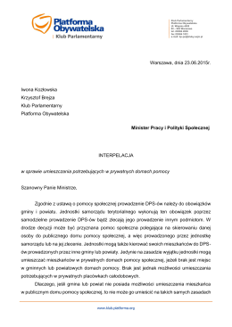 Klub Parlamentarny Warszawa, dnia 23.06.2015r. Iwona Kozłowska