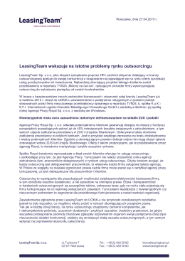 LeasingTeam wskazuje na istotne problemy rynku outsourcingu