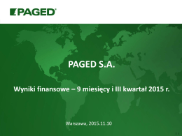 Wyniki finansowe Grupy Paged za 9 miesięcy 2015