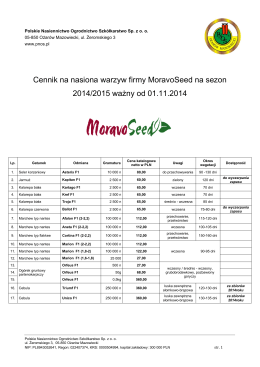 Cennik na nasiona warzyw firmy MoravoSeed na sezon 2014/2015