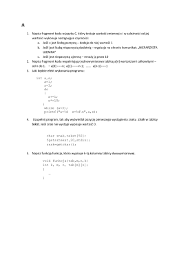 1. Napisz fragment kodu w języku C, który testuje wartość zmiennej