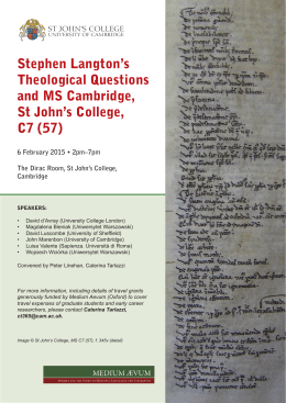 Stephen Langton`s Theological Questions and MS Cambridge, St