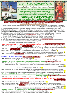 Program duszpasterski od 13 IX do 14 X 2015 r.