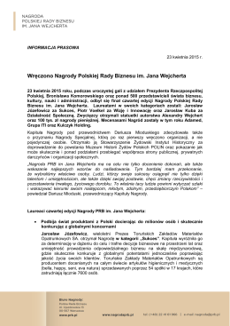 Wręczono Nagrody Polskiej Rady Biznesu im. Jana Wejcherta