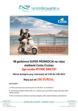 48 godzinna SUPER PROMOCJA na rejsy statkami Costa Cruises