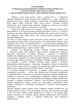 STANOWISKO IX Okręgowego Zjazdu Delegatów Polskiego