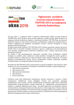 Ogłoszenie wyników trzeciej edycji konkursu TOPTEN 2015 na