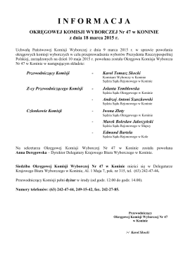 Informacja Okręgowej Komisji Wyborczej nr 47 w Koninie z dnia 18