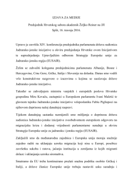 Izjava za medije predsjednika Sabora Željka Reinera