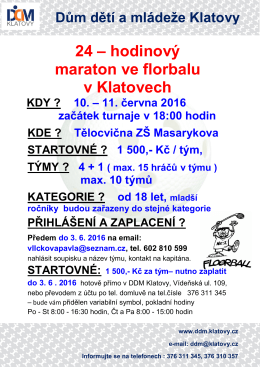 Florbalový maraton - Dům dětí a mládeže Klatovy