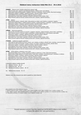 Obědové menu restaurace CASA MIA 18.4. - 22.4.2016