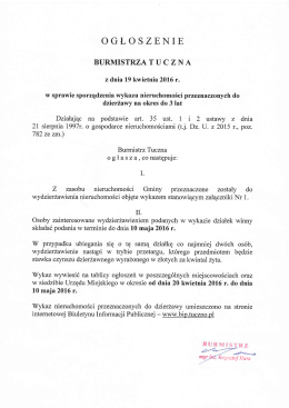 Ogłoszenie Burmistrza Tuczna z dnia 19 kwietnia 2016 r. w