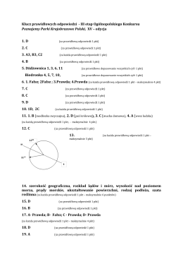 Klucz odpowiedzi do III etapu konkursu Poznajemy Parki