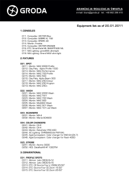Equipment list as of 20.01.2011
