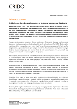 Informacja prasowa Crido Legal doradza spółce Astris w budowie