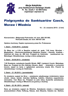 Pielgrzymka do Sanktuariów Czech, Moraw i Wiednia