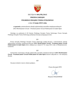 Decyzja Prezesa Zarządu PZTS nr 004/PR/2015 z dnia 13 maja