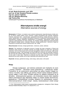 Alternatywne źródła energii - dr inż. Tomasz Stefaniuk strona www