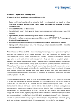 Warimpex - wyniki za III kwartały 2015: Wyzwania w Rosji w dalszym