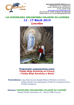 Pielgrzymka do Lourdes 13-17 maja 2015 * pobranie programu
