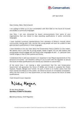 Nicky Morgan letter to Exam Boards 20/04
