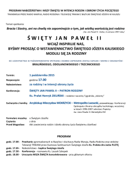 Program spotkania na 1 października 2015