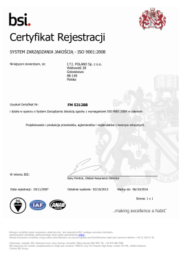 Certyfikat Rejestracji - I.T.I. Poland sp. z o. o.