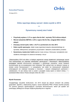 Orbis SA publikuje wyniki 2014 - Komunikat Prasowy _18_02_2015