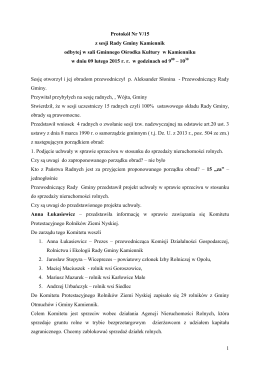 Protokół Nr V-15 z sesji Rady Gminy Kamiennik z dn. 9 lutego 2015 r.