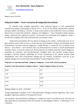 Połączenia Nakło – Toruń z korzyścią dla bydgoskiej komunikacji