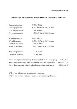 Informacja o wykonaniu budżetu miasta Łowicza za 2014 rok