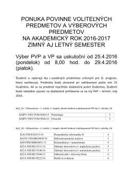 Ponuka PVP a VP na a. r. 2016/2017