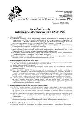 Szczegółowe zasady realizacji projektów badawczych w CAMK PAN
