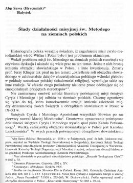 Ślady działalności misyjnej św. Metodego na ziemiach polskich