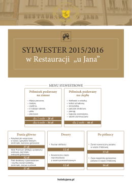 SYLWESTER 2015/2016 w Restauracji „u Jana”