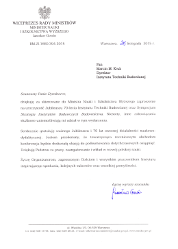 List gratulacyjny Wiceprezesa Rady Ministrów.