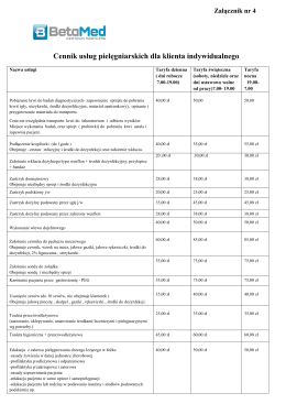 Cennik usług pielęgniarskich dla klienta indywidualnego