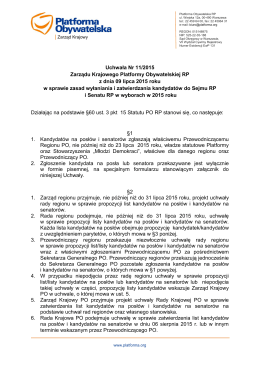 Uchwała Nr 11/2015 Zarządu Krajowego Platformy Obywatelskiej